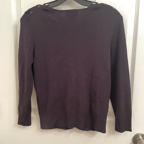 Ann Taylor Loft Black Rayon Blend Beaded Embellished Button Front Cardigan Sz S - Picture 4 of 4